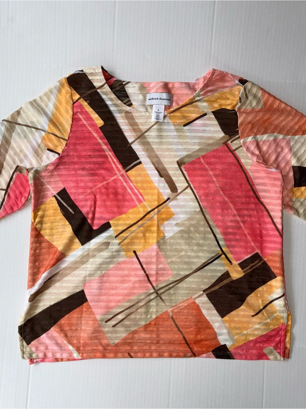 Alfred Dunner Women’s 3/4 Sleeve Textured Geometric Print Blouse Size Medium